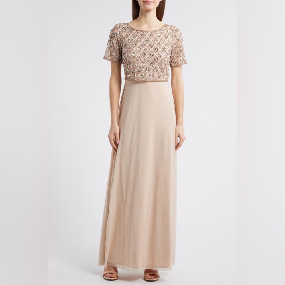 PISARRO NIGHTS Beaded Mesh Mock Two-Piece Evening Dress ❤️NWT IN STORES❤️